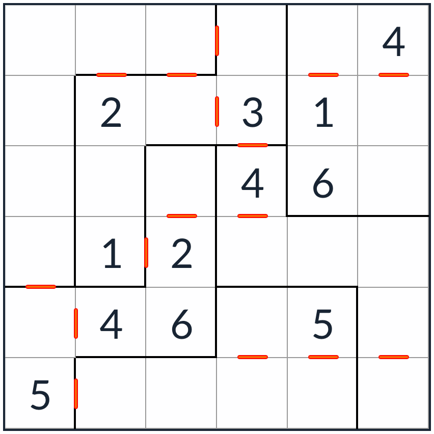 Irregular Consecutive Sudoku 6x6 puzzle