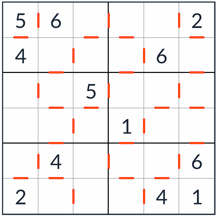 Anti-Knight Consecutive Sudoku 6x6 puzzle
