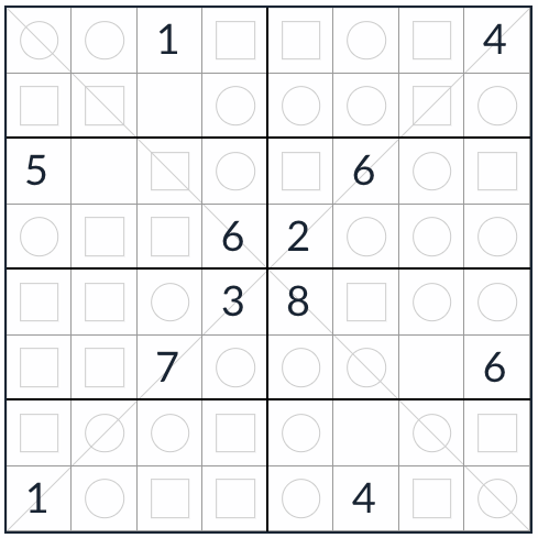 Diagonal Even-Odd Sudoku 8x8