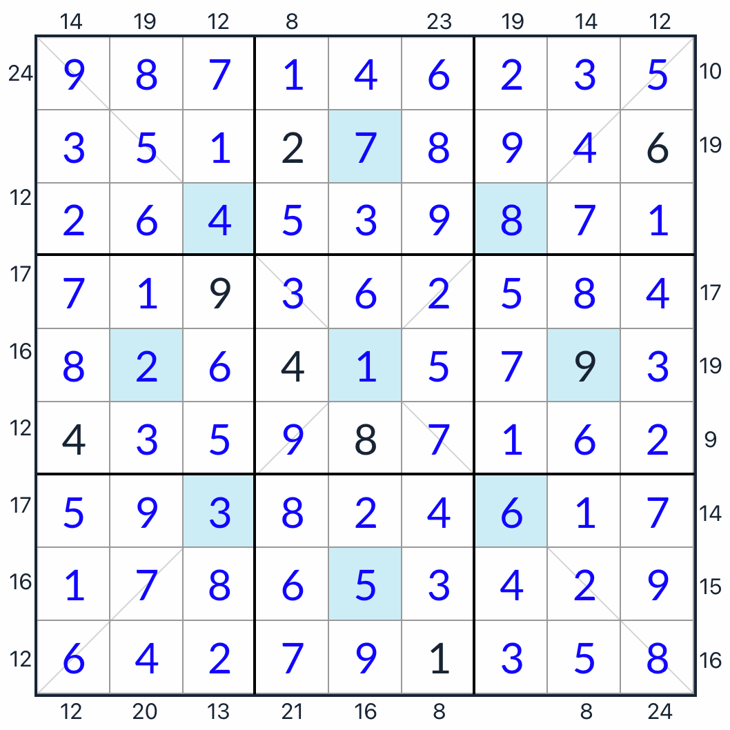 Diagonal Asterisk Frame Sudoku solution