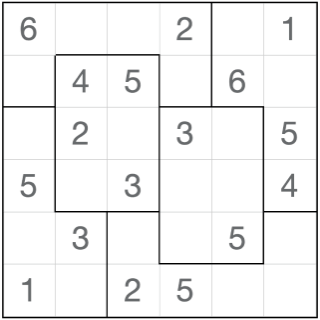 Jigsaw sudoku 6x6