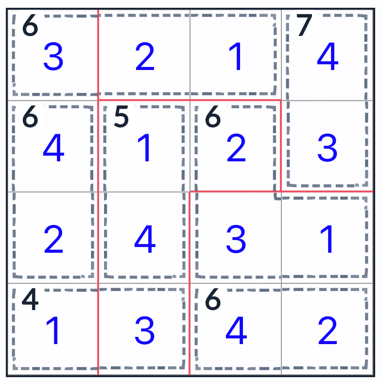 Irregular Killer Sudoku 4x4 solution