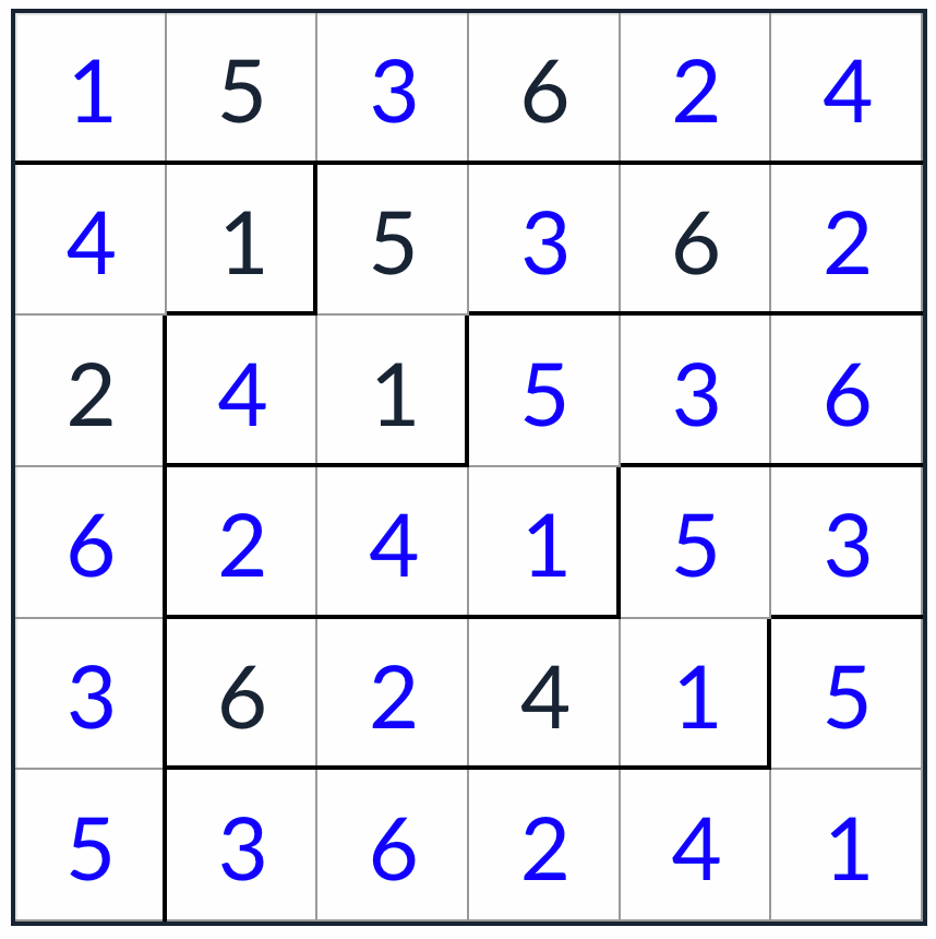 *Irregular Non-Consecutive Sudoku 6x6 solution