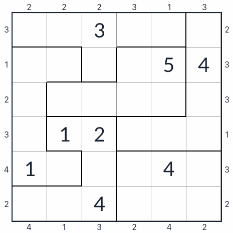 Irregular Skyscraper Sudoku 6x6
