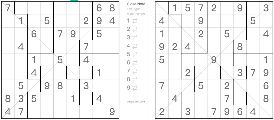 Twin Corresponding Diagonal Jigsaw Sudoku