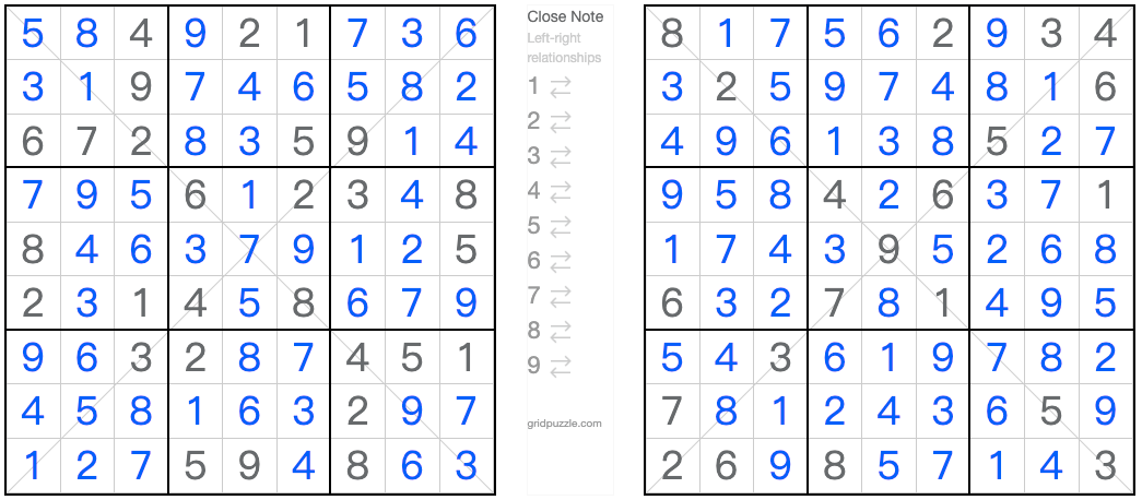 Twin Corresponding Diagonal  Sudoku solution