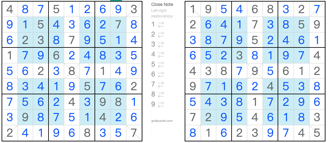 Twin Corresponding Diagonal Hyper Sudoku solution
